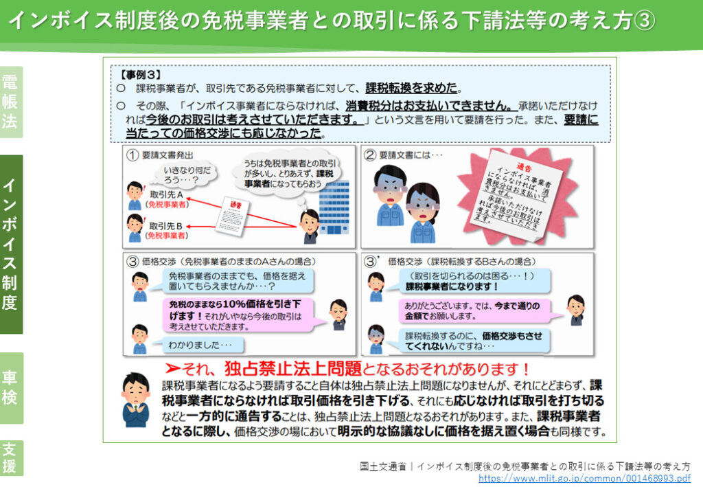 インボイス制度後の免税事業者との取引に係る下請法等の考え方③